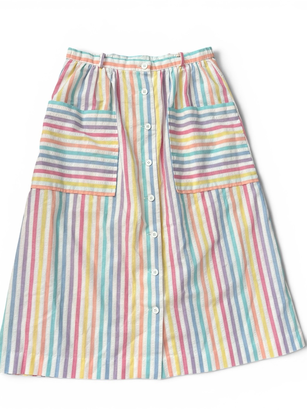 Vintage Pastel Striped Midi Skirt Retro Preppy High Waist